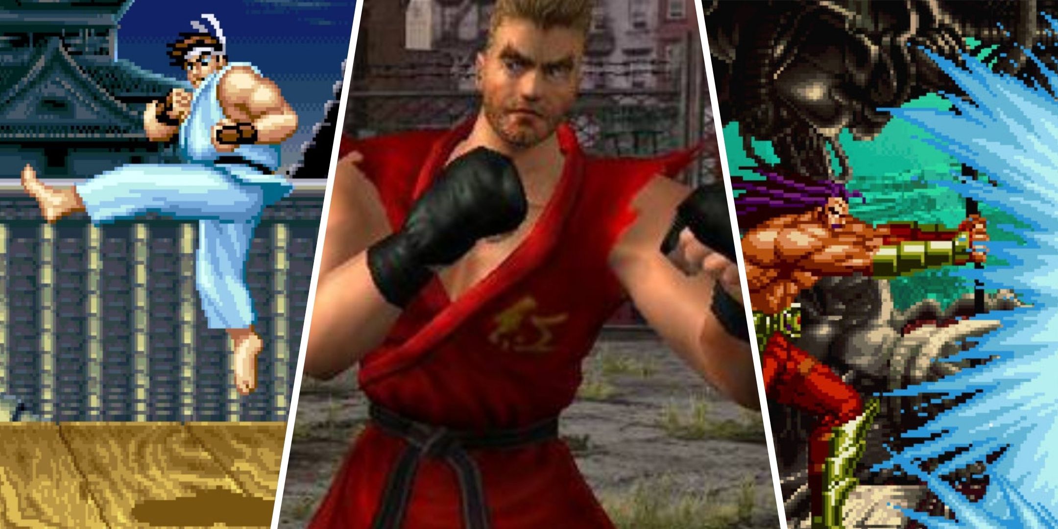 Featured Image containing screenshots of Street Fighter 2, Tekken Tag Tournament, and King of Fighters 98.