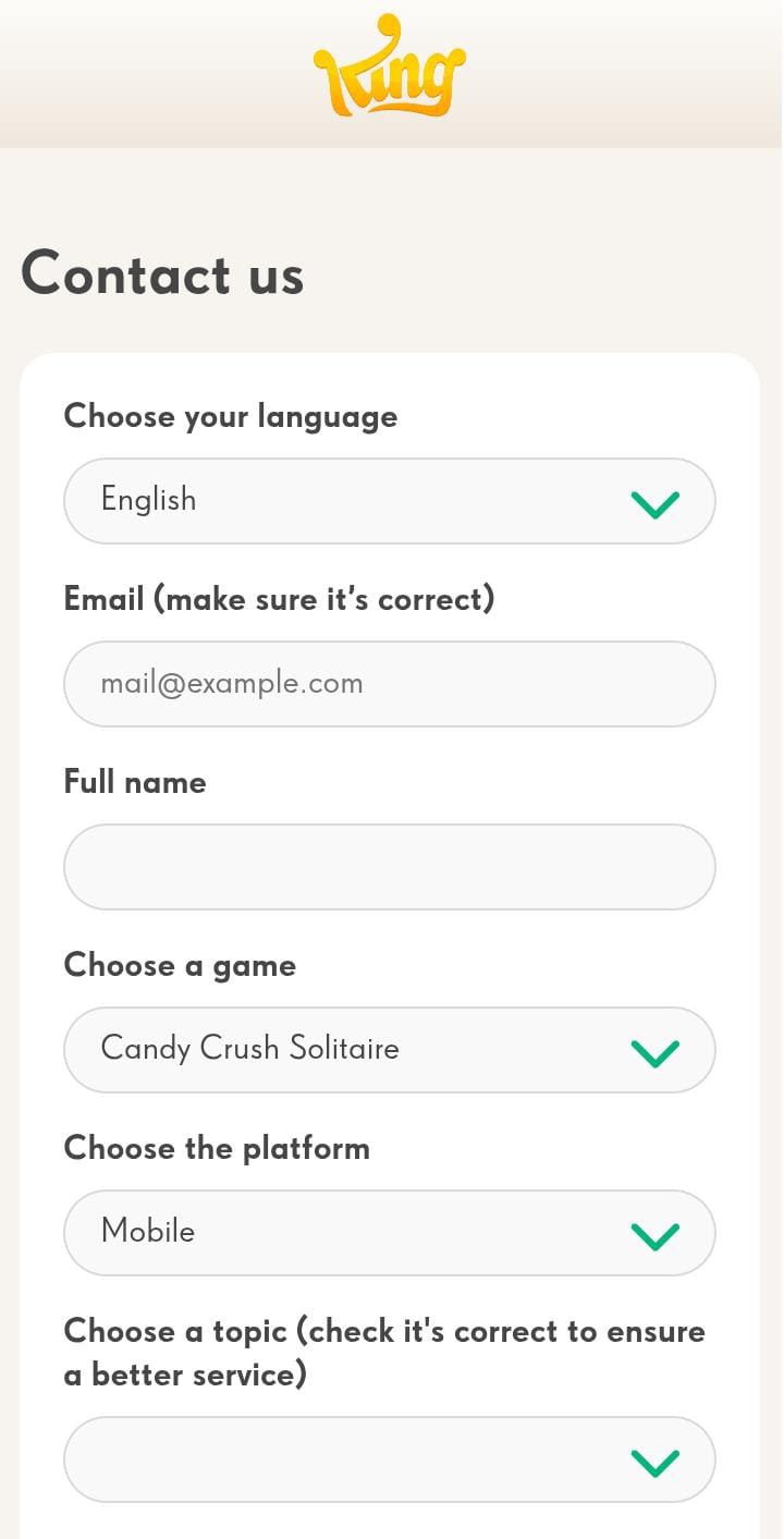 Candy Crush Solitaire Raising a support ticket