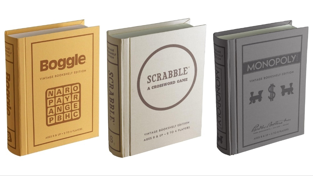 Vintage Bookshelf Collection: Boggle, Scrabble, and Monopoly