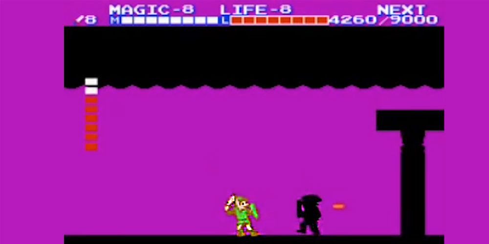 Zelda 2 screenshot of Link fighting Link's Shadow.