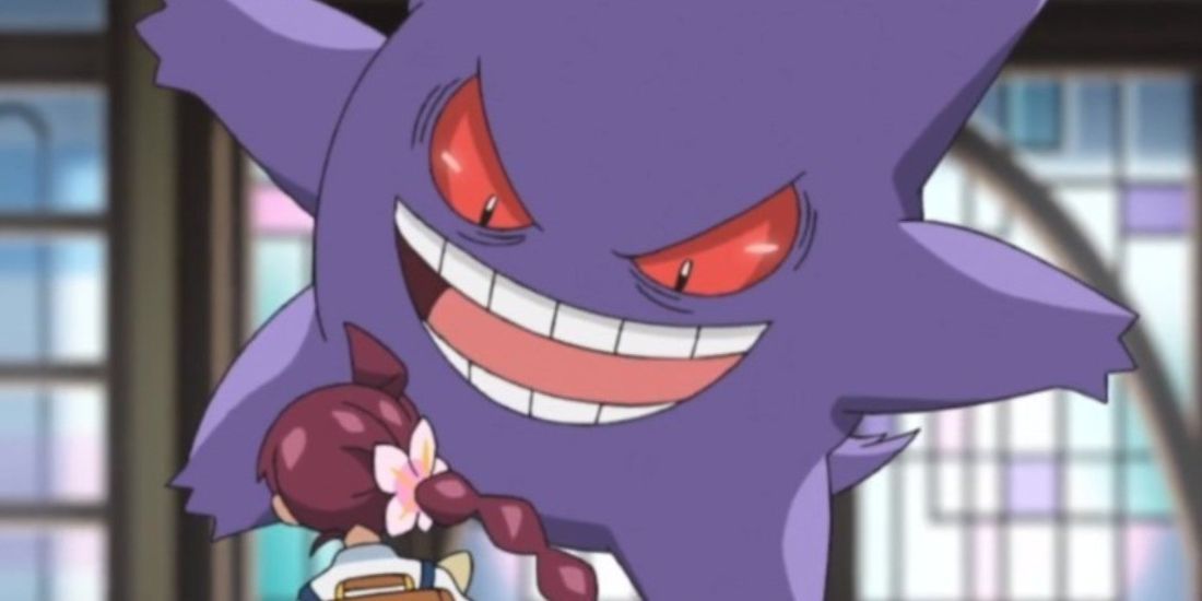 Gengar jumping in the Pokemon anime.