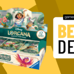 Gamesradar 'best deal' badge beside a Disney Lorcana Archazia's Island booster display