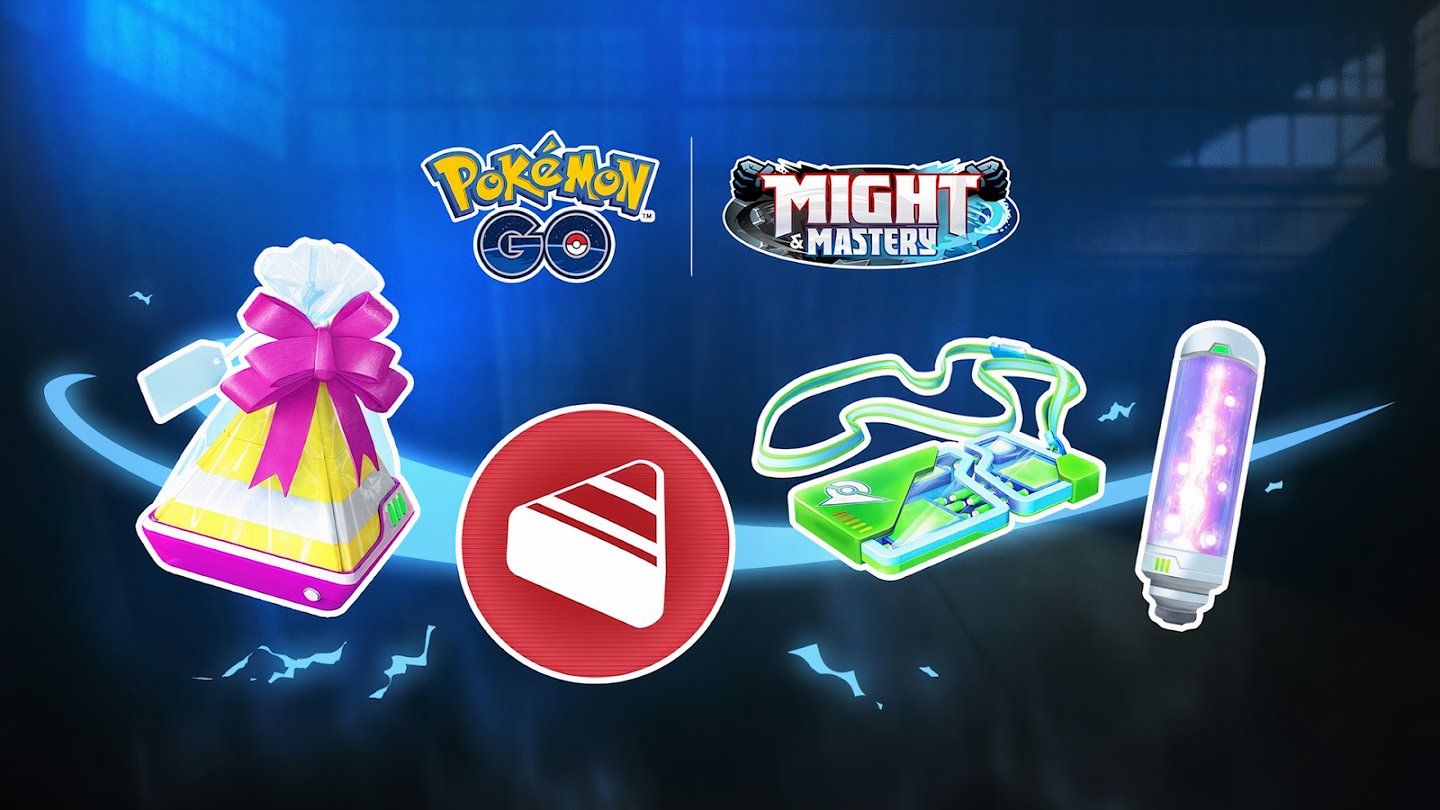 Image of a Pokemon Go Gift, Candy XL, Premium Battle Pass, and Max Particles in a row.