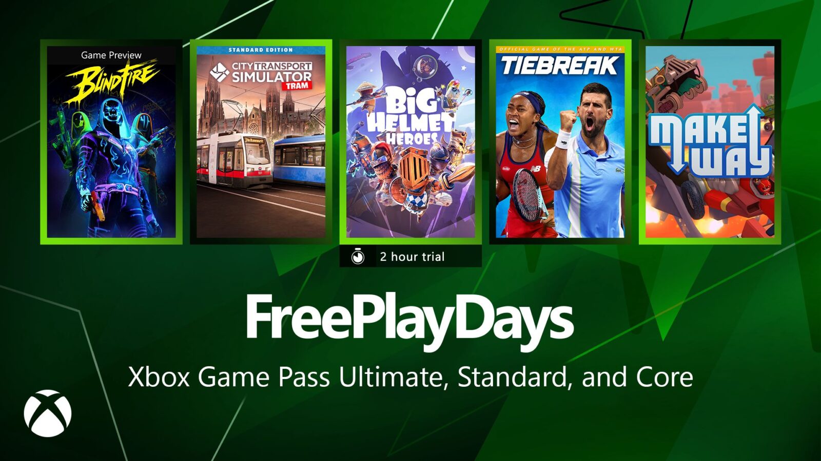 Free Play Days – Blindfire, City Transport Simulator: Tram, Big Helmet Heroes, Tiebreak and Make Way