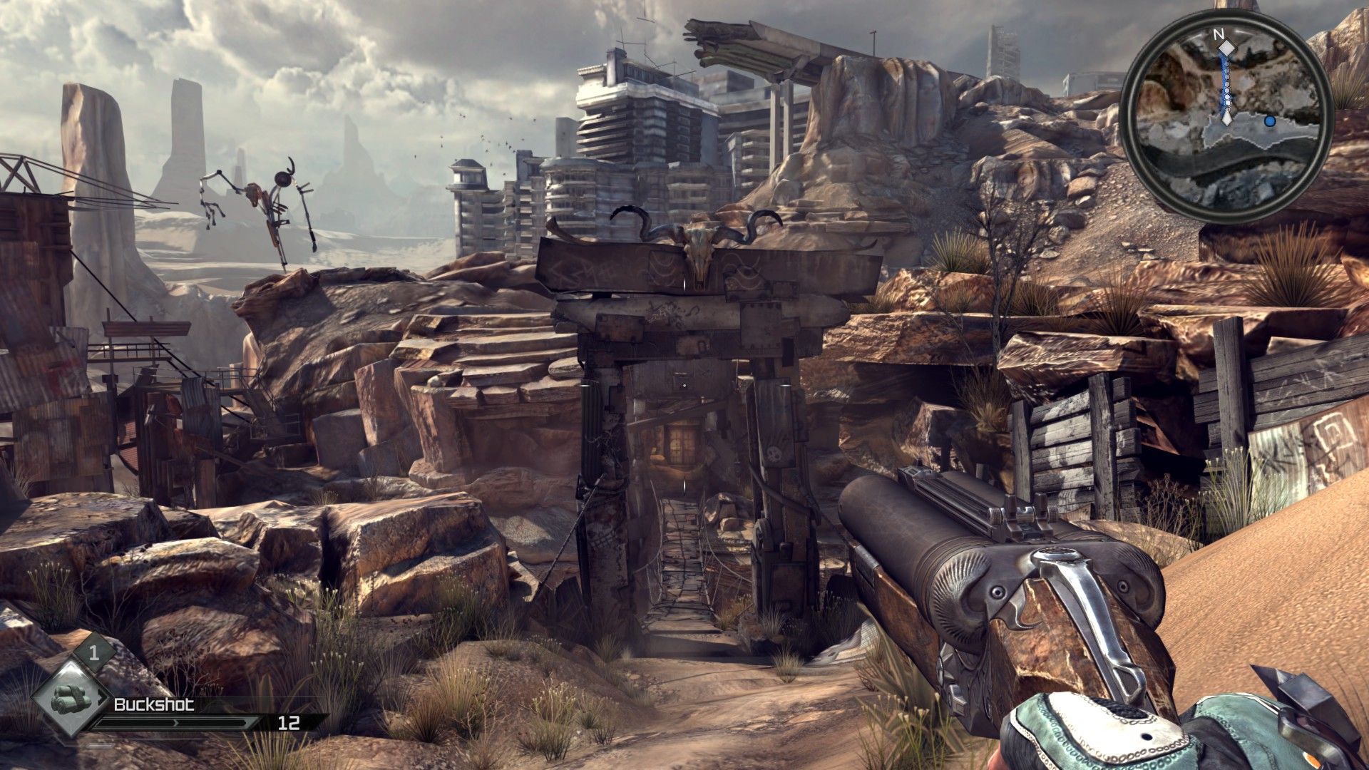 Rage gameplay screenshot with a double-barreled shotgun.