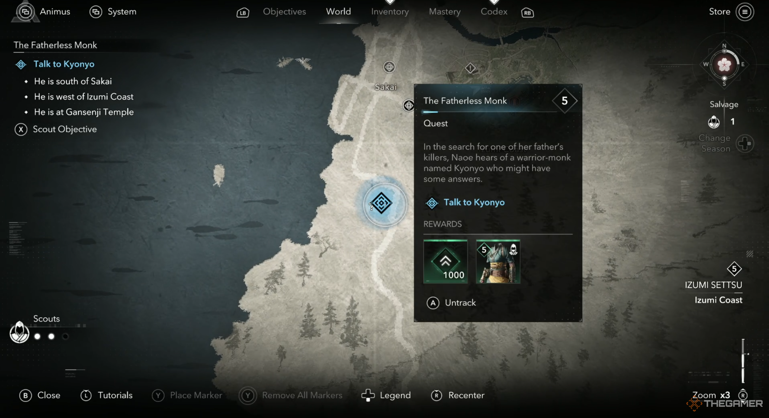 The location of the Fatherless Monk mission in Assassin's Creed Shadows.