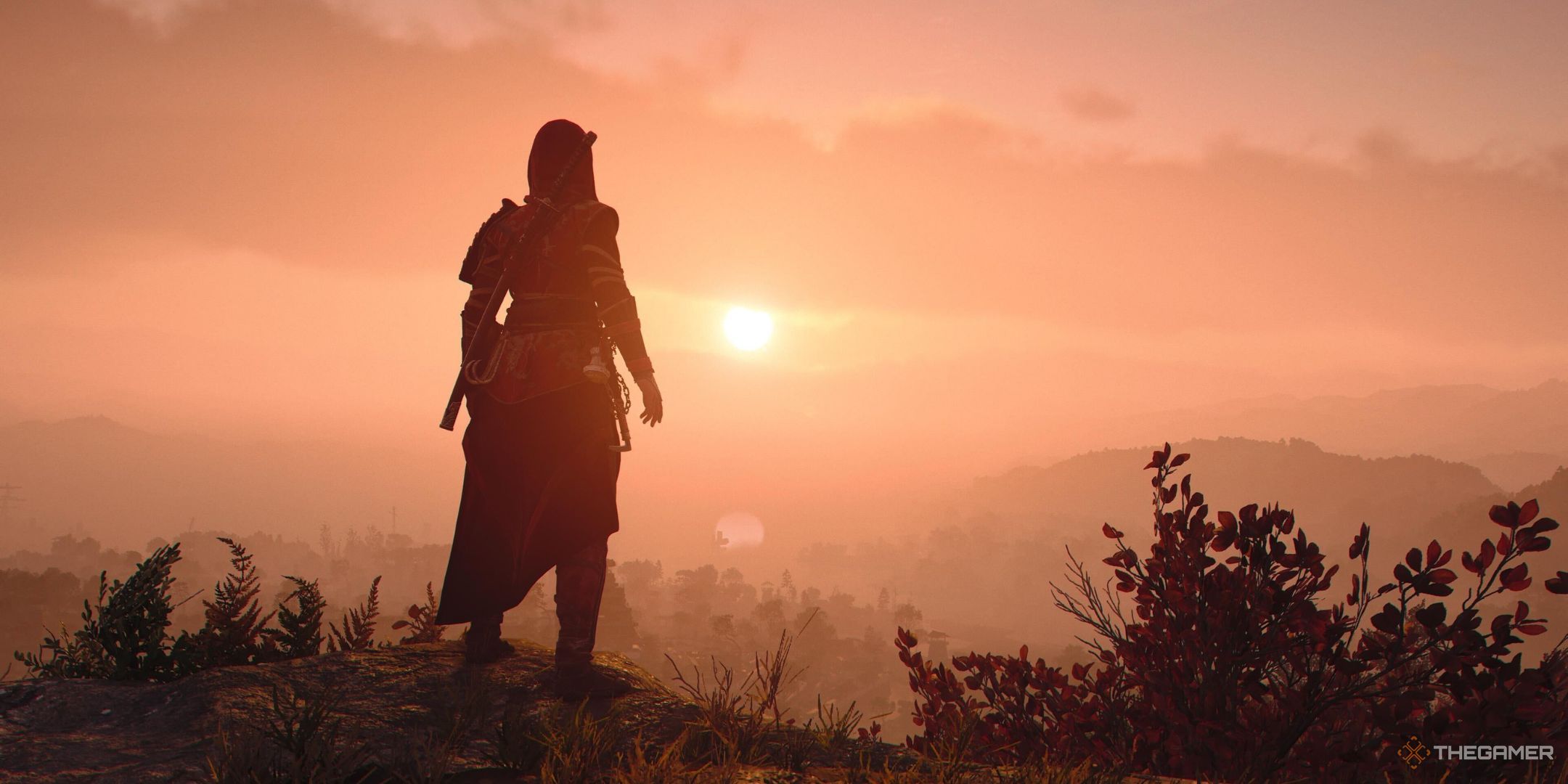 Naoe looking at the sunset in Assassin's Creed Shadows' epilogue.