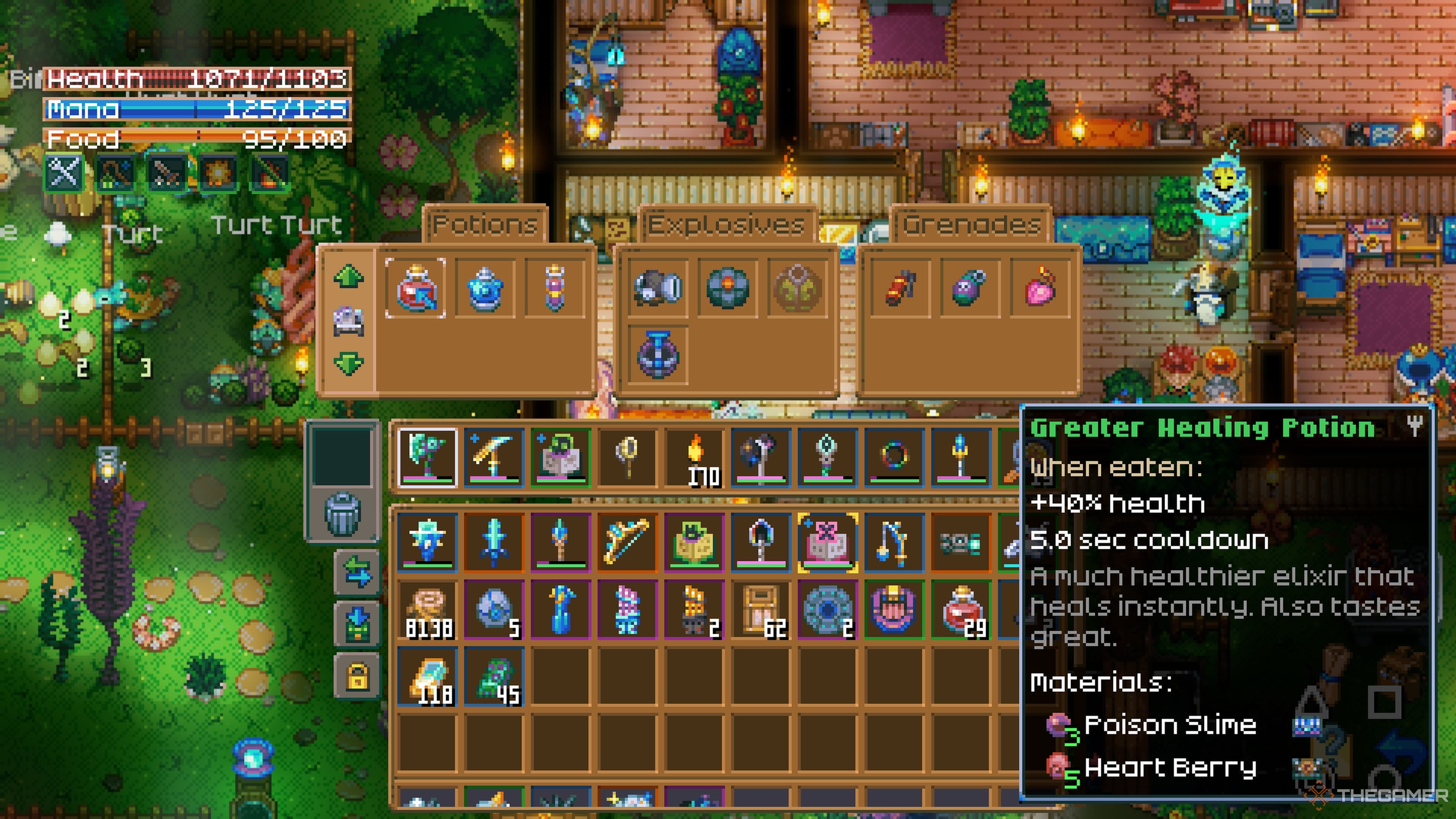 Player character crafting Greater Healing Potions at a Laboratory Table in Core Keeper.