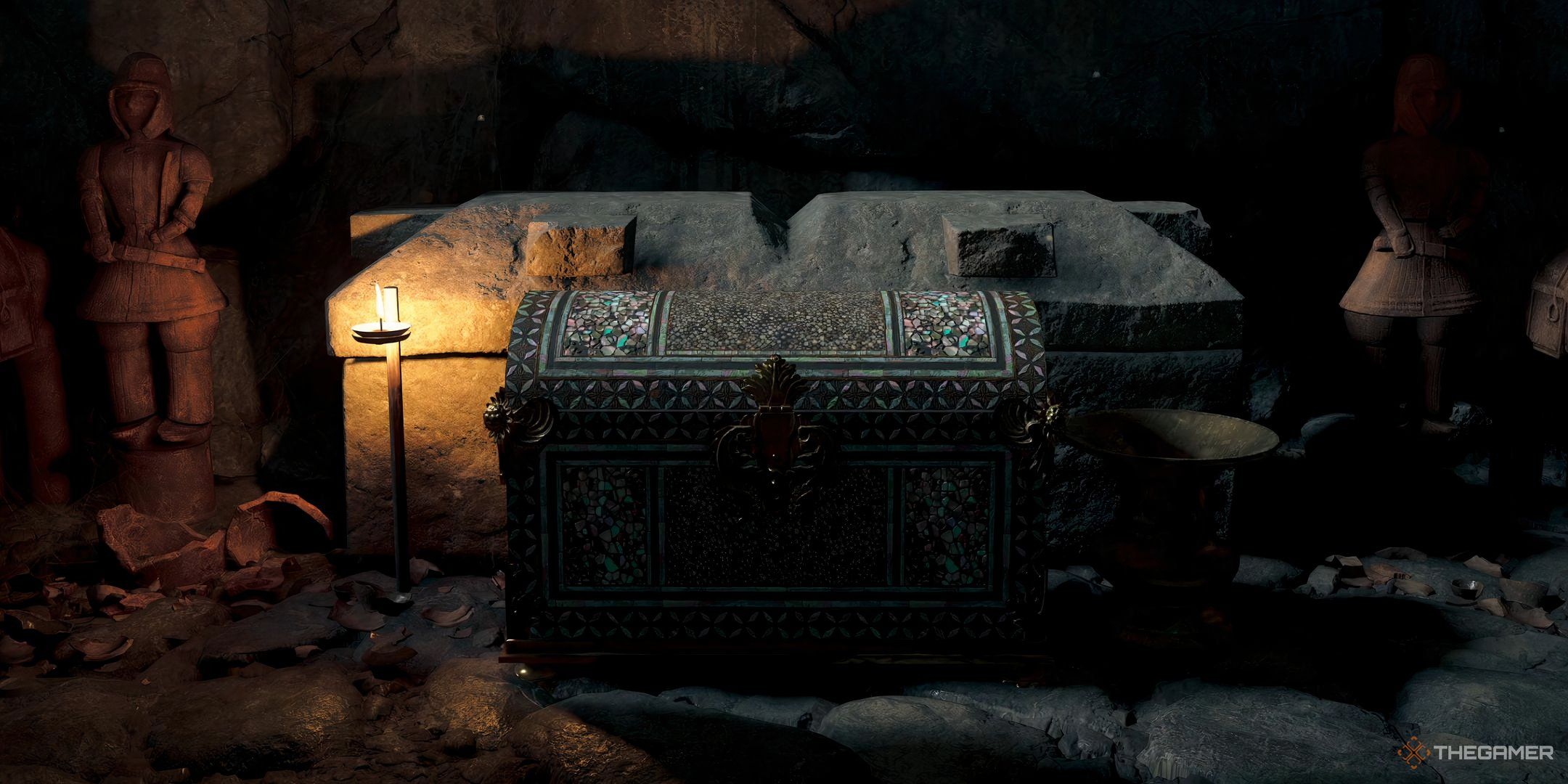 Assassins Creed Shadows legendary chest inside Takagi Kofun.