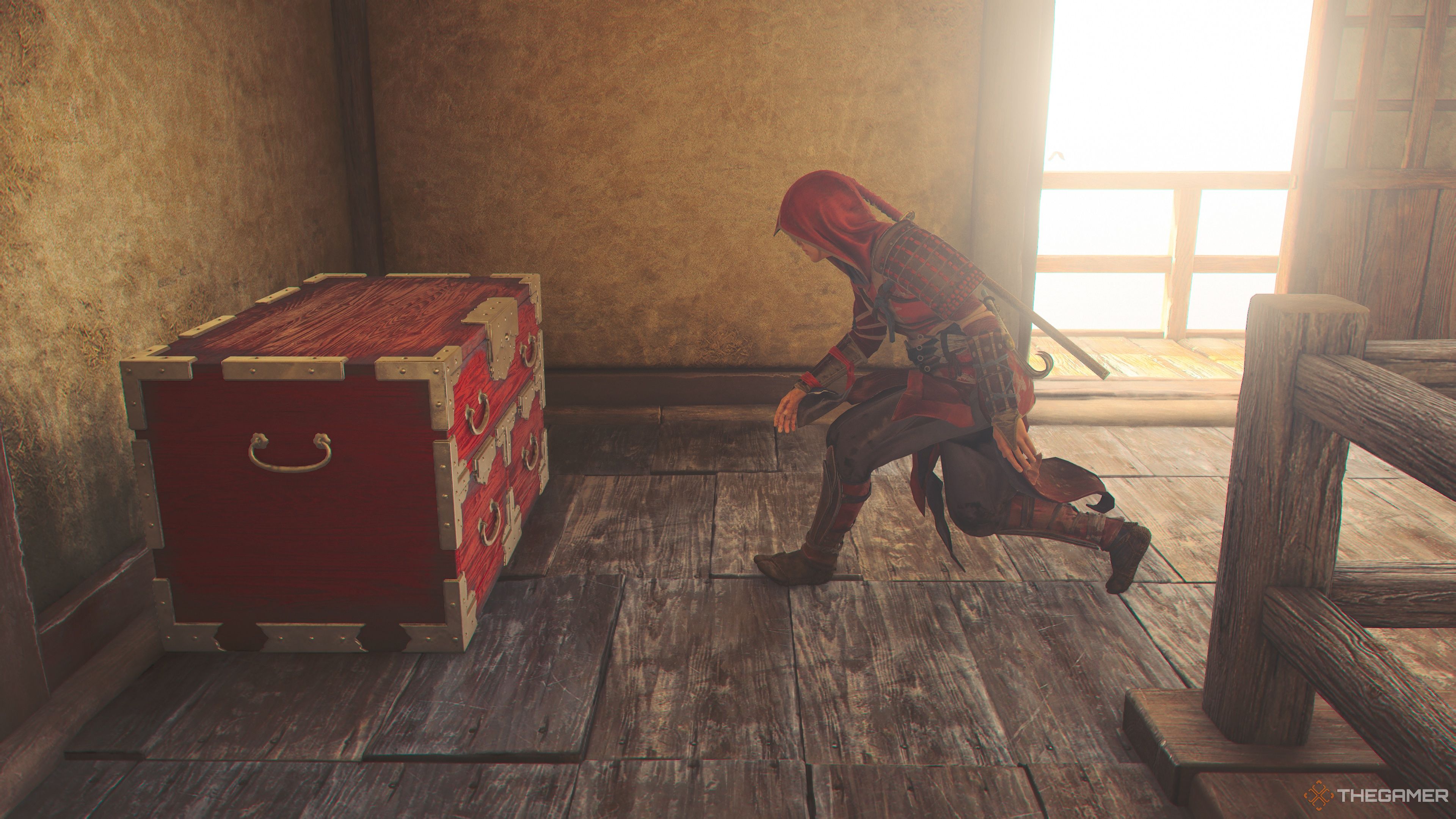 Naoe runs to the Tsuchibashi Fort Chest in Assassin's Creed Shadows.