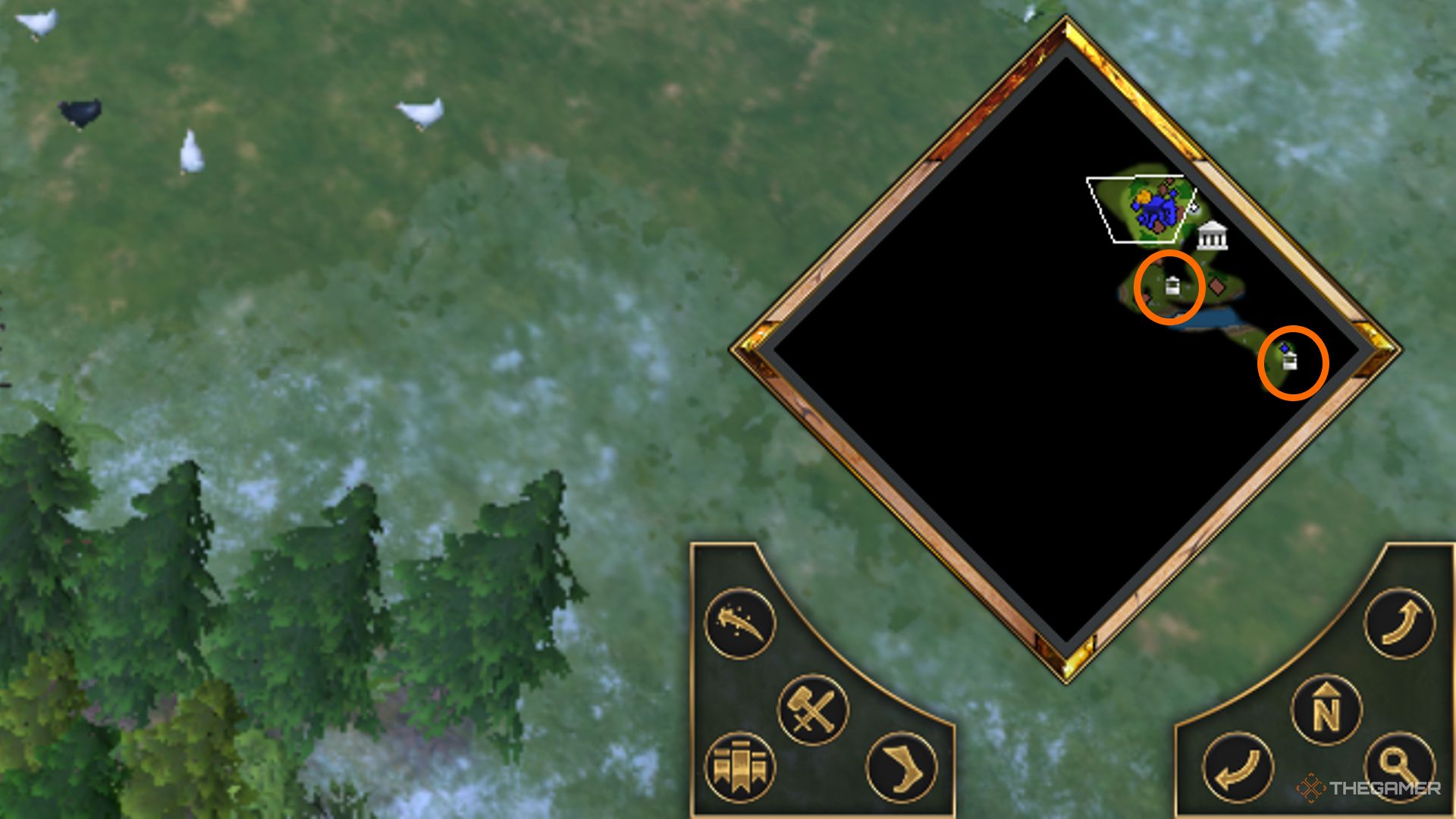 Two relics circled on an Age of Mythology map.