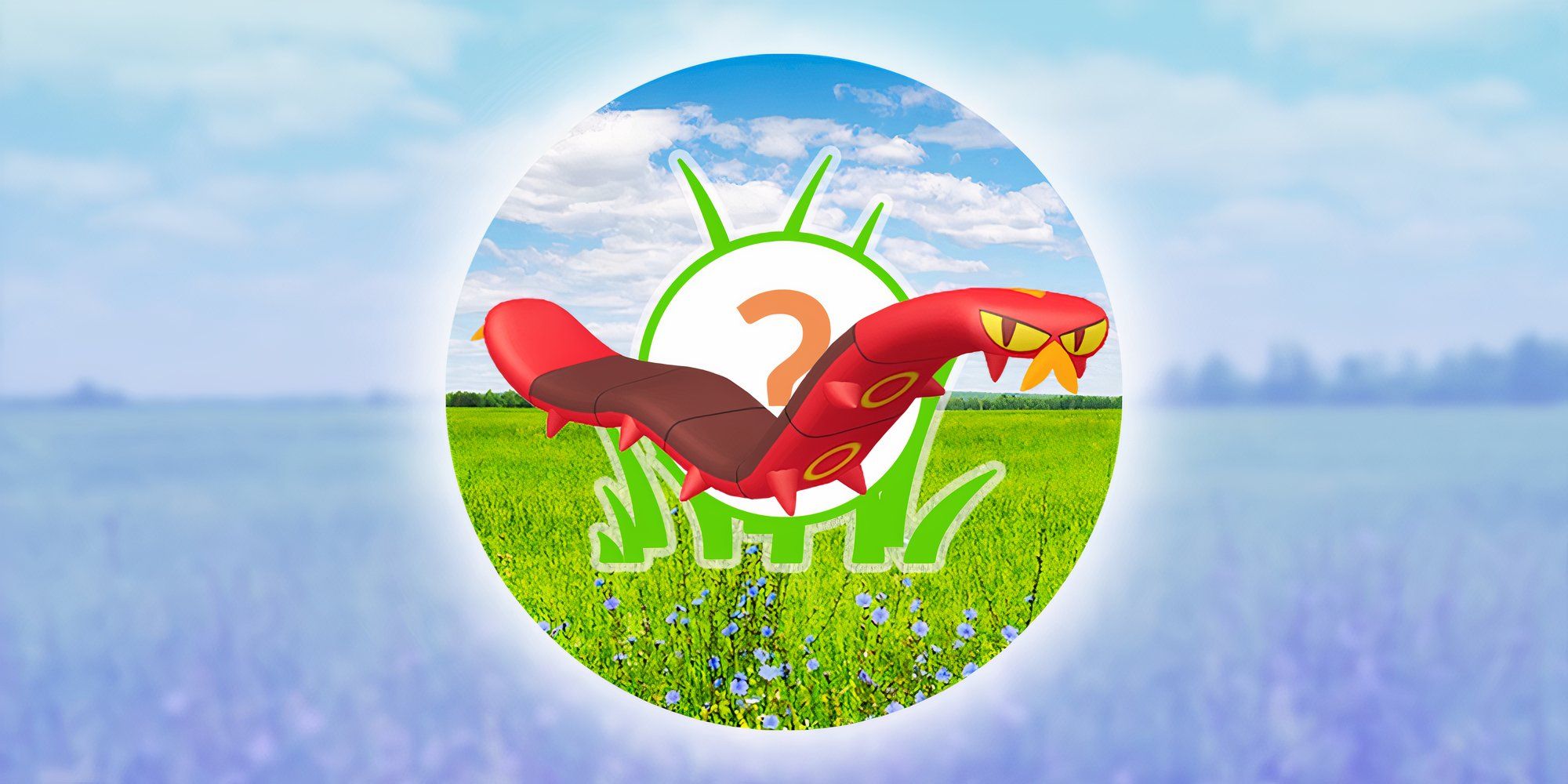 Image of Sizzlipede with the Pokemon Go wild encounter symbol as the background.