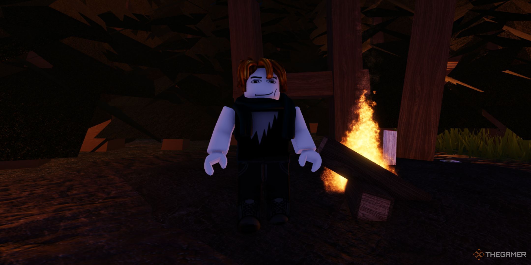 The player character stays in the forest next to the campfire in Regretavator.