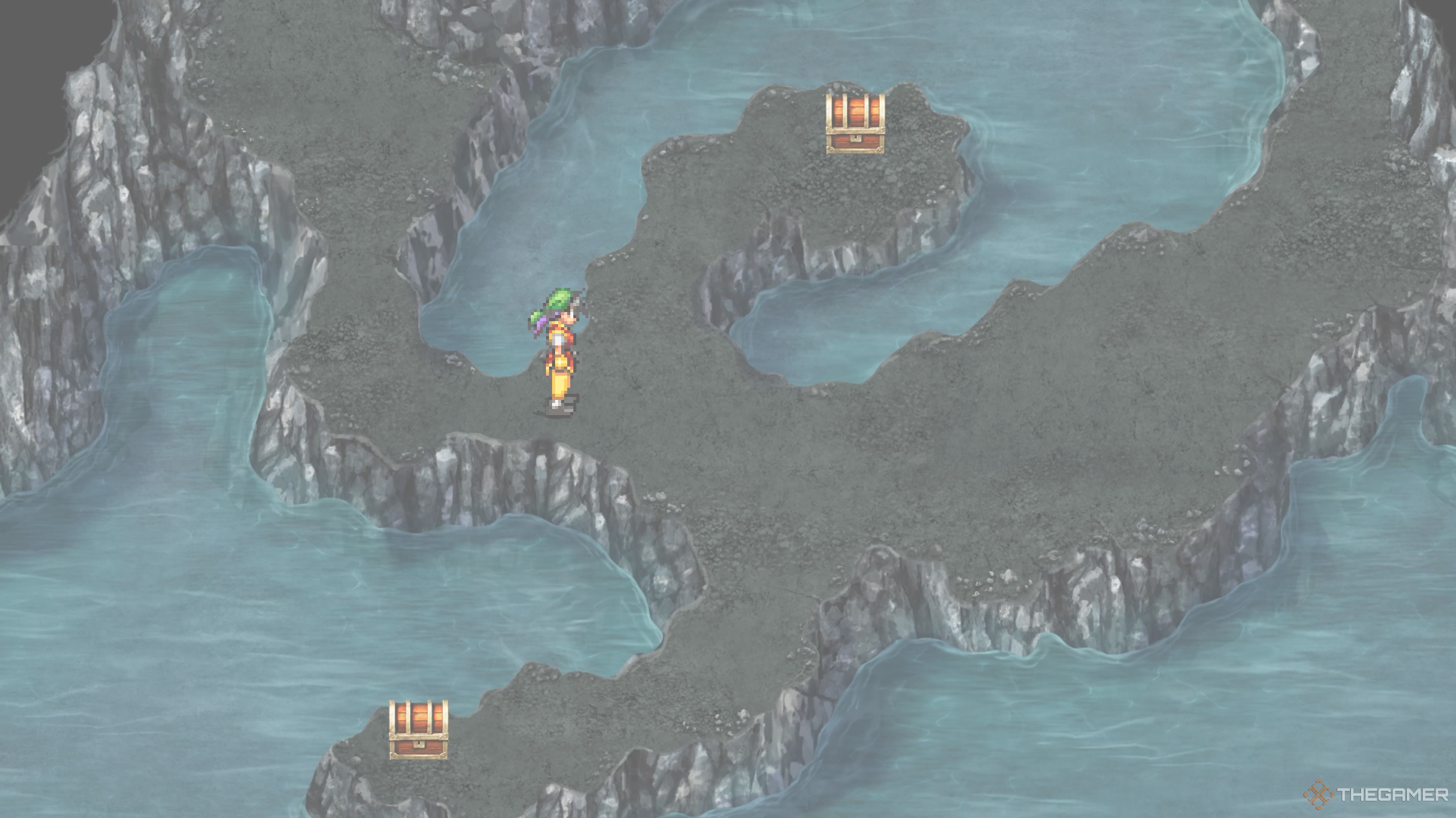 The two treasure chests in the second room of the Toran Lake Castle in the Suikoden 1 HD Remaster