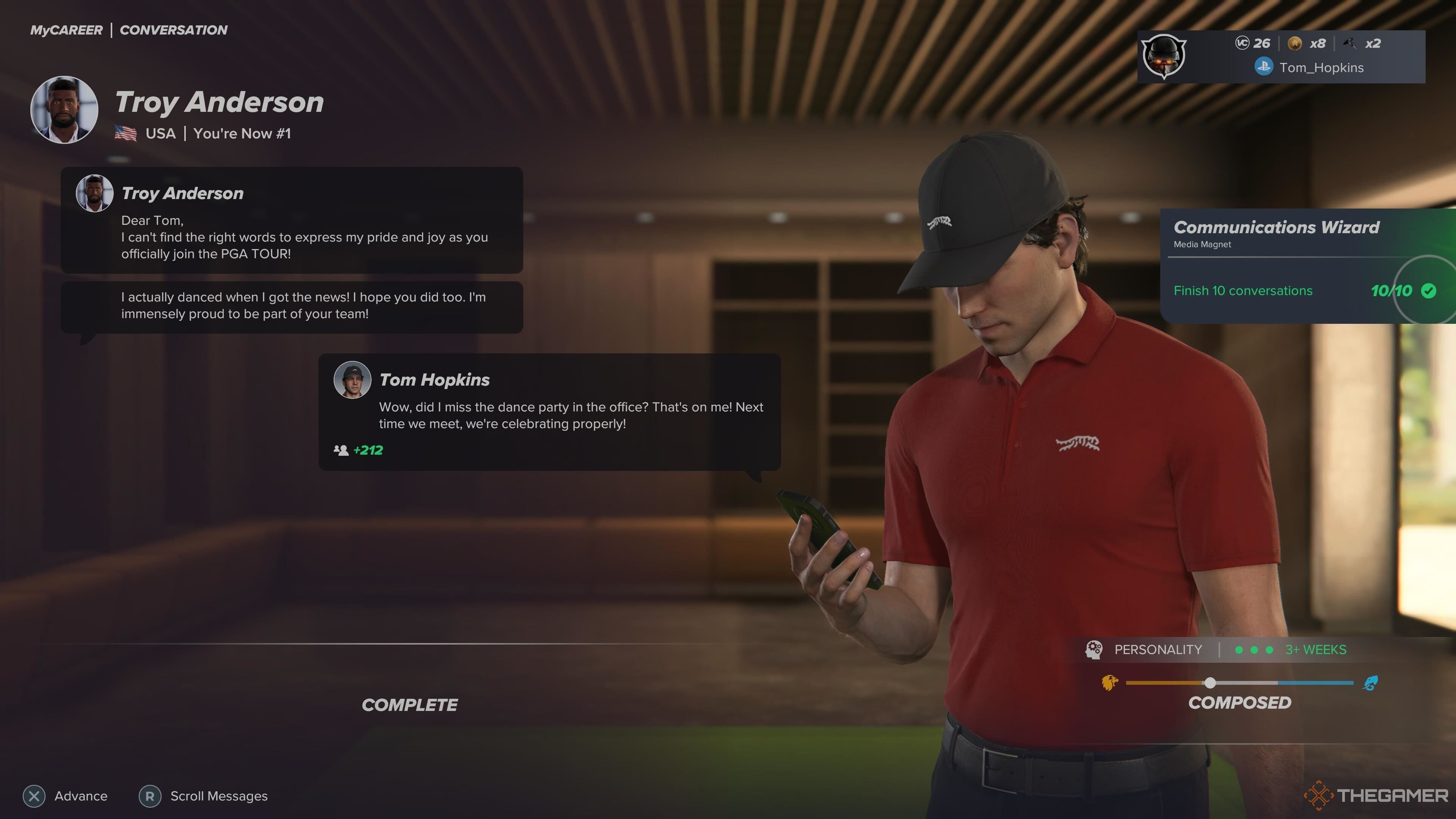 A player at an interview in PGA Tour 2K25.