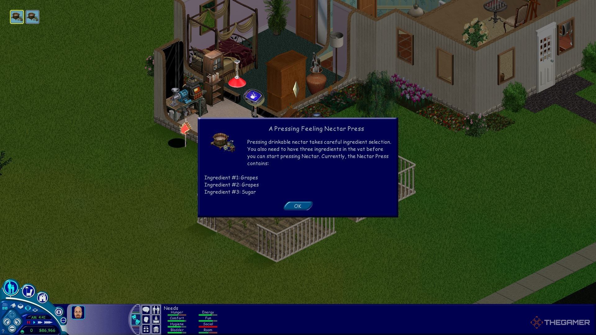 A loaded nectar press to make grape wine in The Sims.