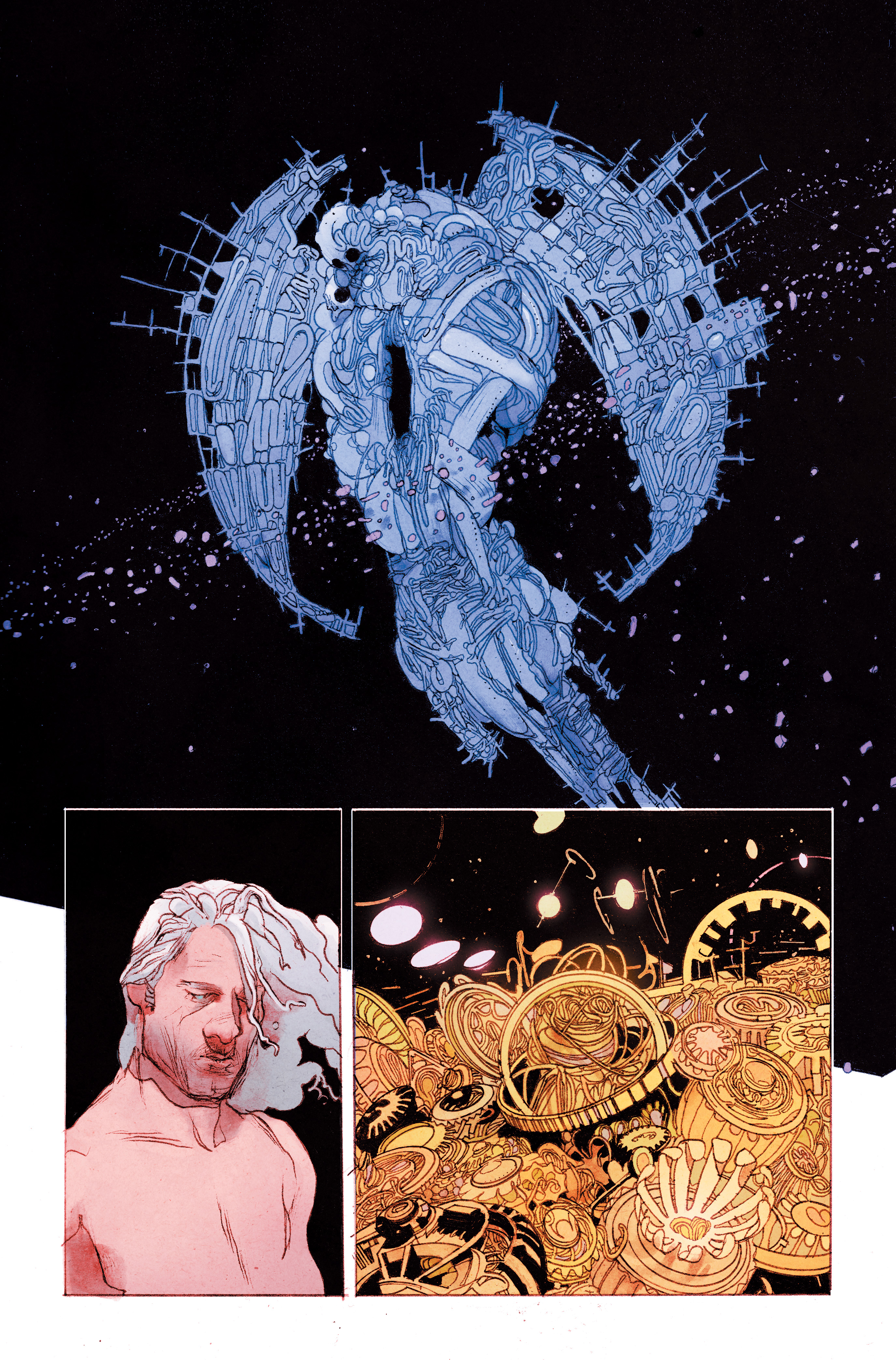 Anand RK's unlettered interior pages from Resurrection Man: Quantum Karma #1.