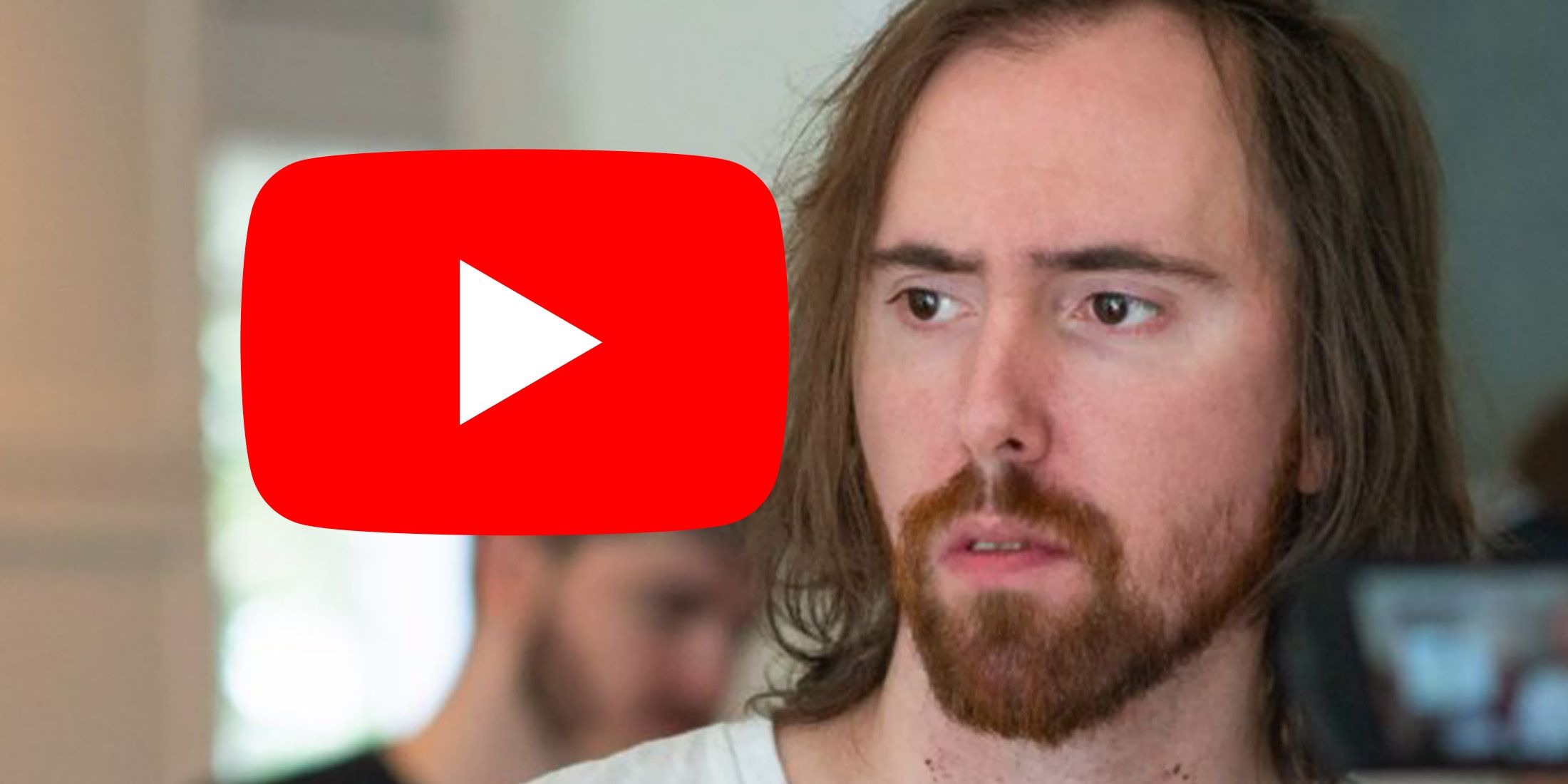 Asmongold looking at YouTube logo emblem submark 2x1 composite