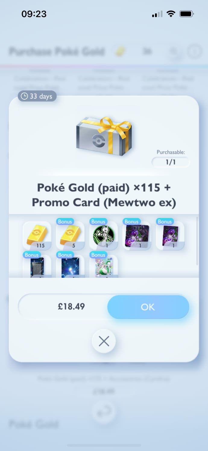 Pokemon TCG Pocket screenshot showing details of bundle