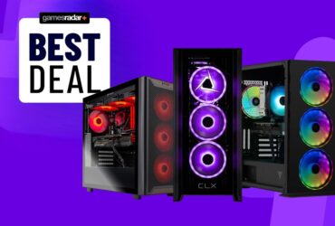 Three RTX 5070 gaming PCs on a purple background