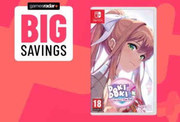 Image of the official Nintendo Switch box art for Doki Doki Literature Club on a pink GamesRadar background.