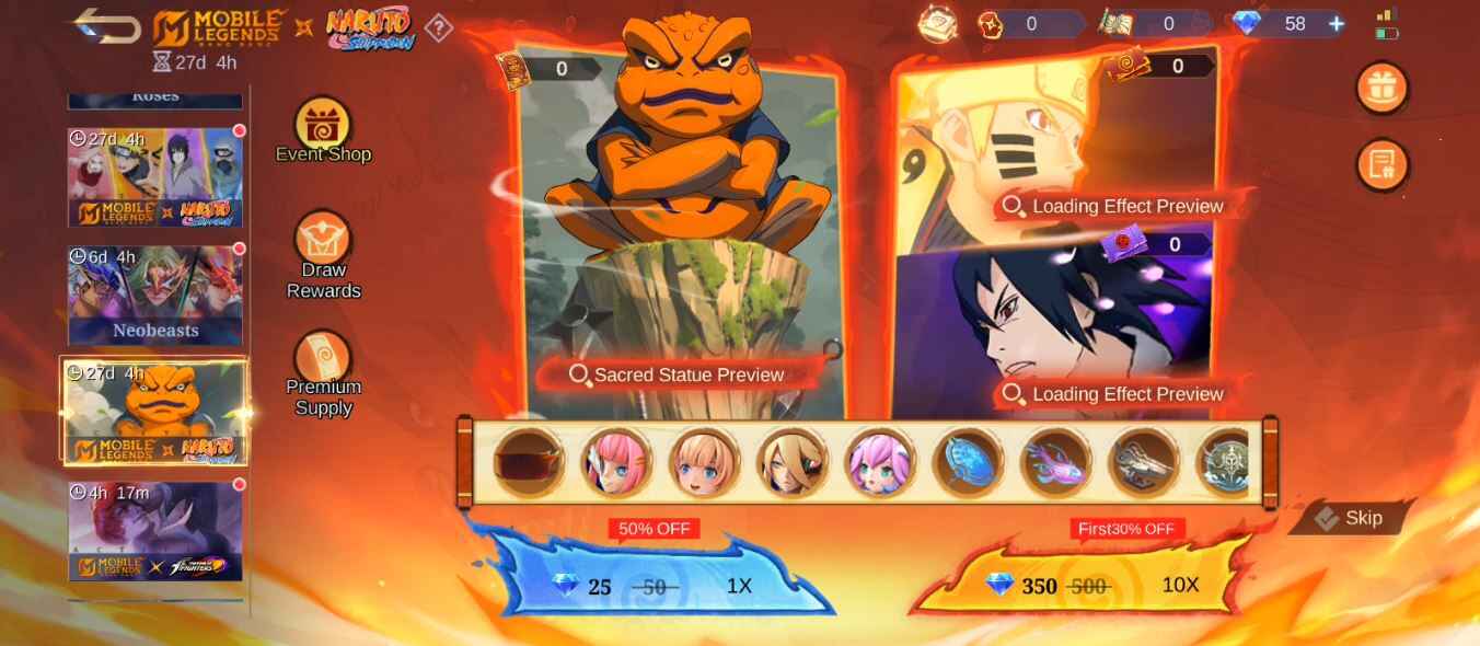 MLBB x Naruto Shipudden Collab special resources event details