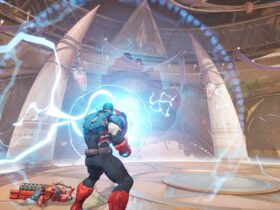 Captain America holds up his shield in Marvel Rivals