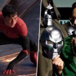 Tom Holland in Spider-Man: No Way Home and Robert Downey Jr. during the Doctor Doom announcement at Marvel's SDCC panel