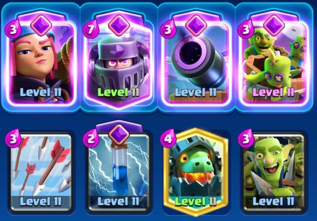 Mega Knight, Firecracker, Goblin Barrel, Cannon, Arrows, Zap, Inferno Dragon, Goblin Gang