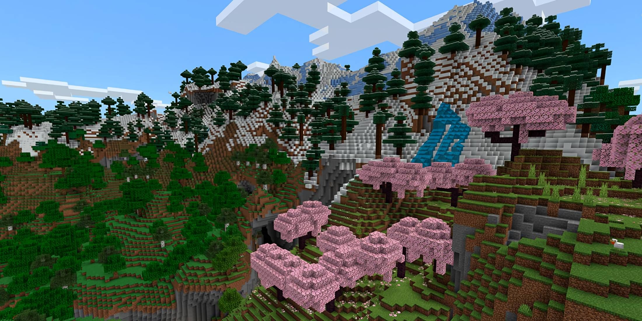 An image of a mountain forest from Minecraft