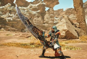 Monster Hunter Wilds screenshot of a hunter holding a steel great sword