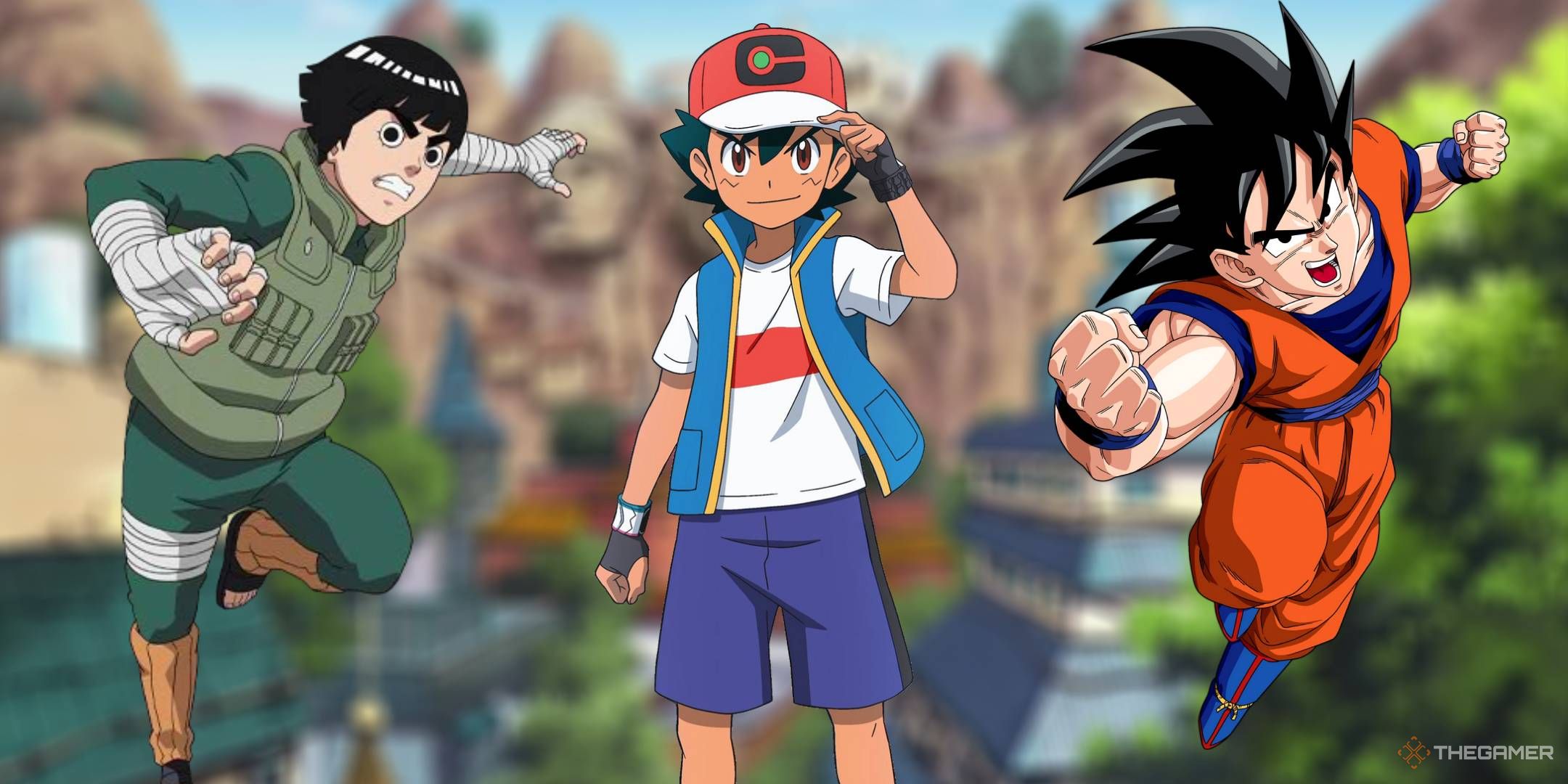 A collage of characters from anime that never give up including Goku, Rock Lee, and Ash Ketchum.