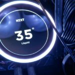 The pump header of the NZXT Kraken Elite 360 RGB showing a 35 degree cpu