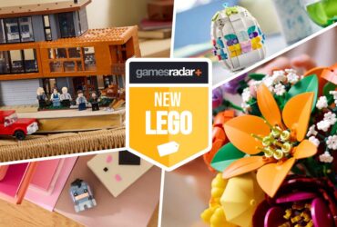 Lego Twilight, Easter Egg, Eeyore, and Flowers divided by white lines, with a GamesRadar+ new Lego badge in the middle