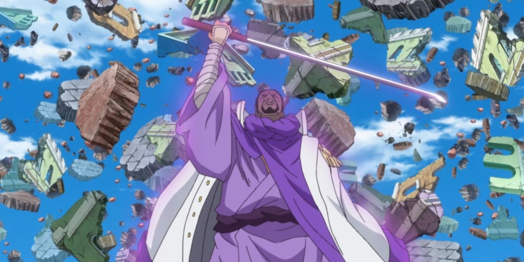 Marine Admiral Fujitora using his Press-Press fruit in One Piece's Dressrosa Arc