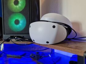 PSVR 2 up close next to a gaming PC