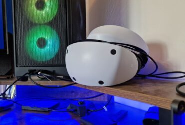 PSVR 2 up close next to a gaming PC