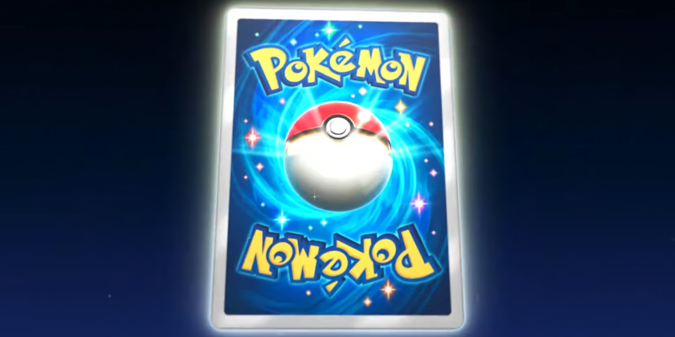 A promotional visual for Pokemon TCG Pocket showing the back of a card.