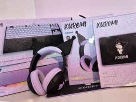 Photo of the Razer Kuromi Collection sitting on a white desk, taken by writer Rosalie Newcombe.