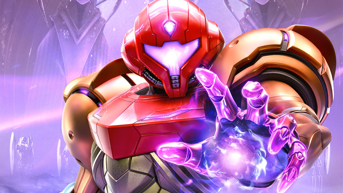 Metroid Prime 4: Beyond key art featuring Samus in her suit with her hand outstretched using purple psychic powers