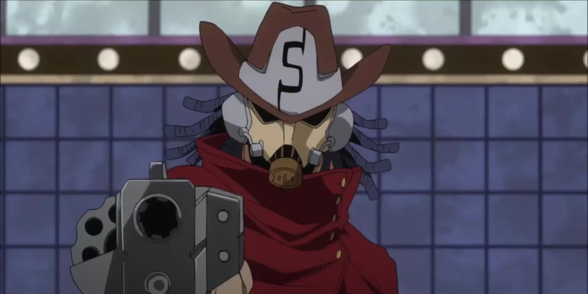 Snipe prepares to shoot Tomura Shigaraki with his Homing Quirk in My Hero Academia.