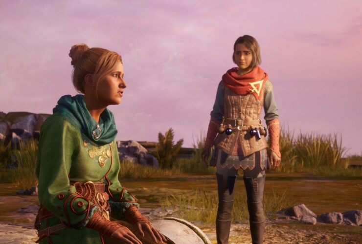 Split Fiction screenshot of Zoe and Mio in a fantasy world