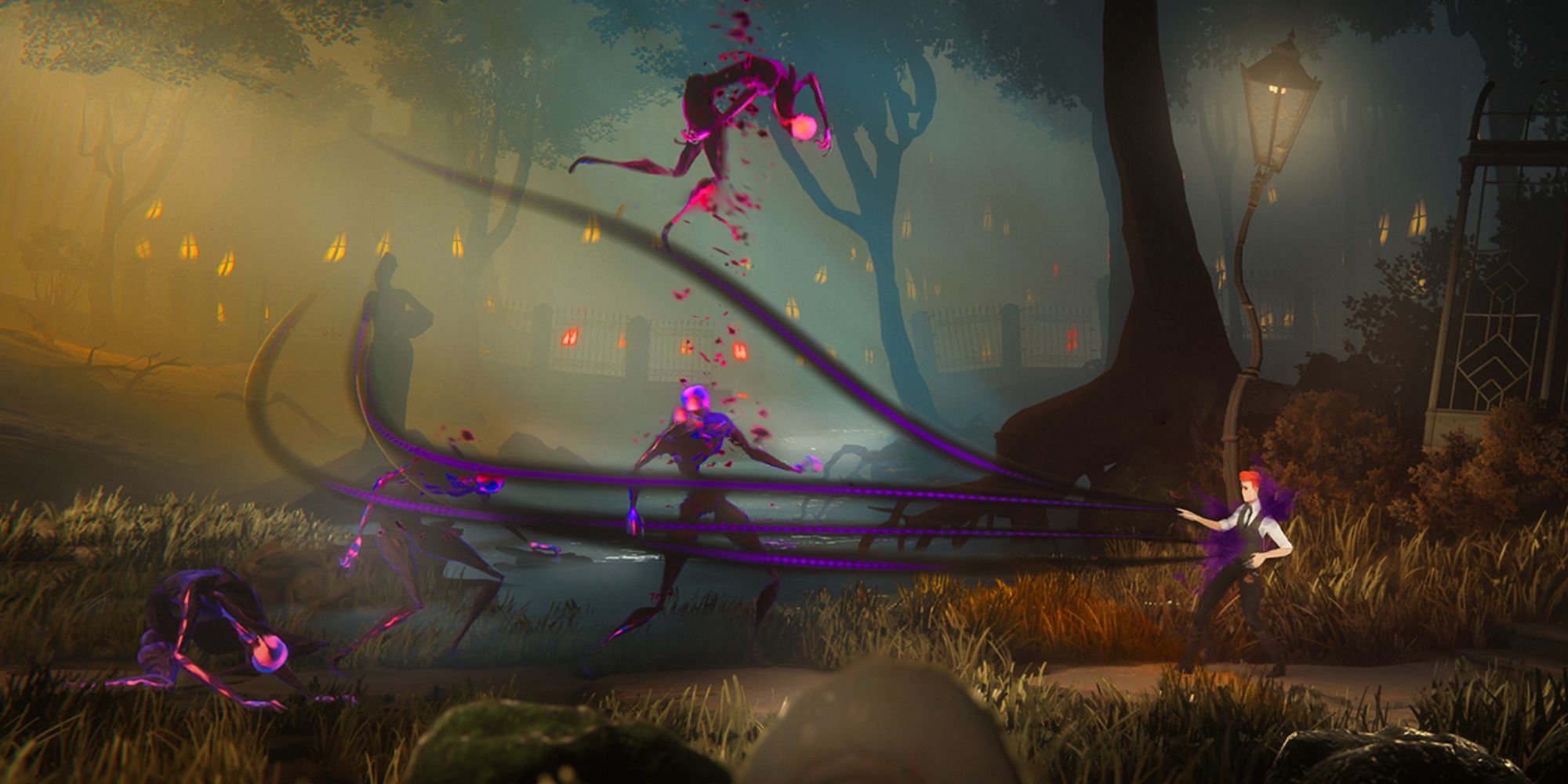 Benedict Fox fighting some ghostly spectres with his tentacled companion.