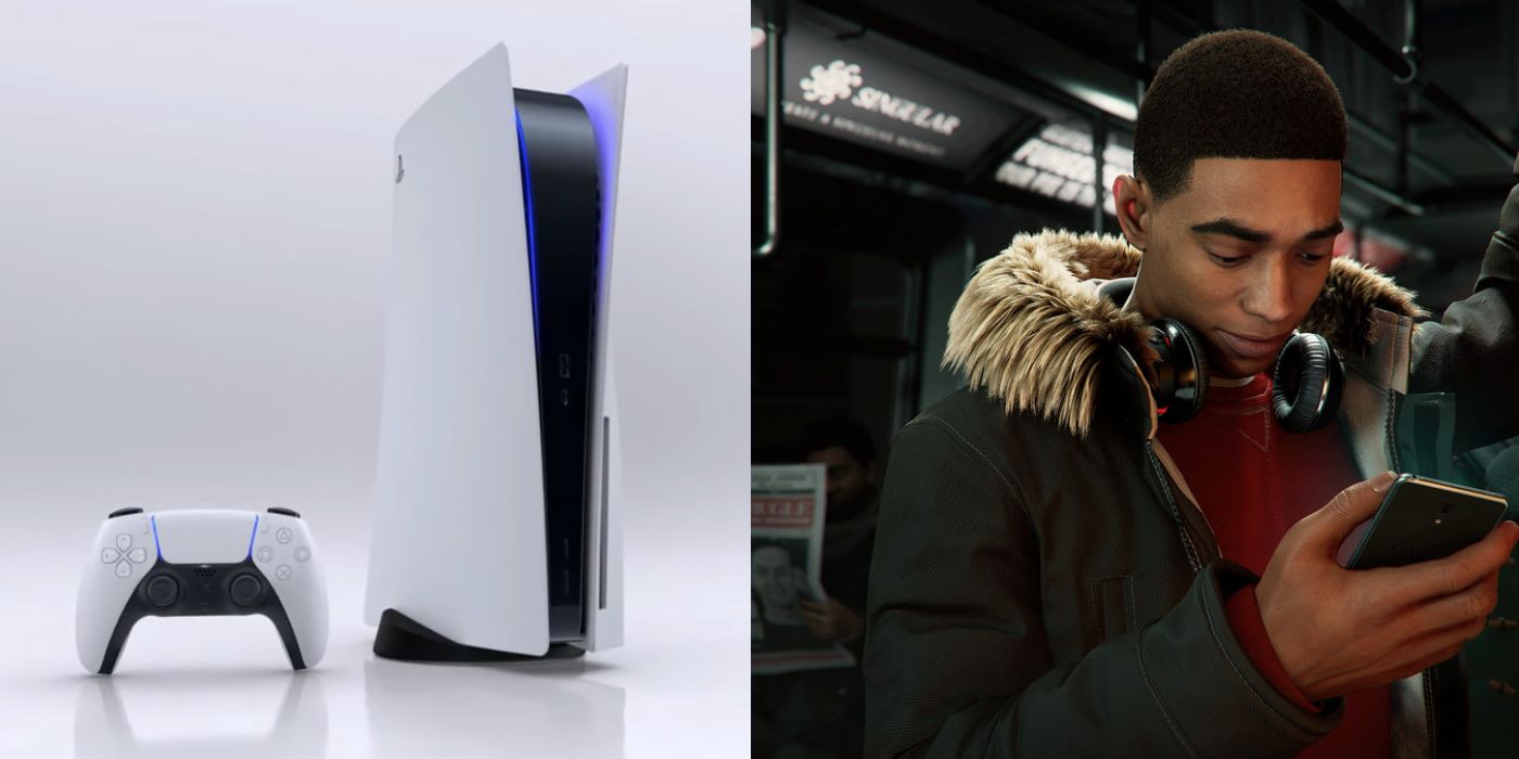 (Left) PS5 console (Right) Spider-Man Miles Morales