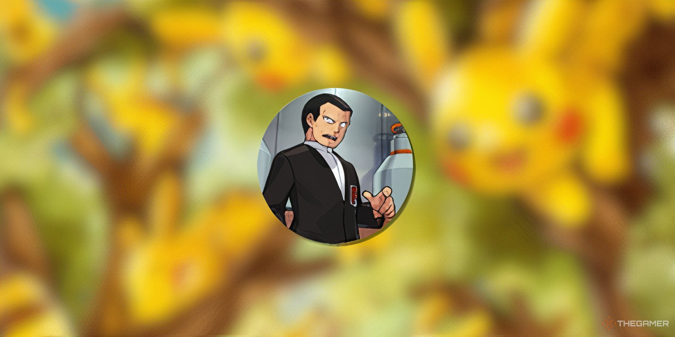 Pokemon Trading Card Game Pocket Giovanni profile icon on a blurred background.