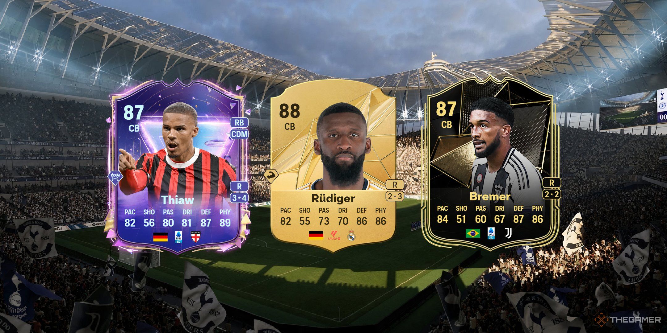 Thiaw's, Rudiger's, and Bremer's cards in EA Sports FC 25.