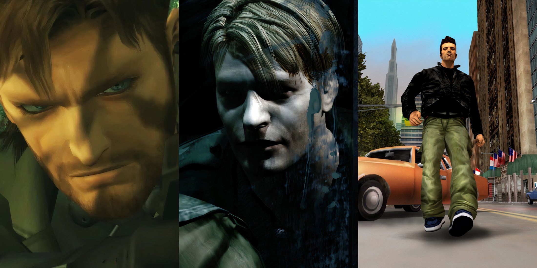 Feature image depicting MGS3, Silent Hill 2, and GTA 3