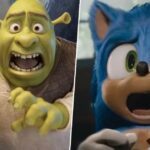 Shrek and Sonic side by side