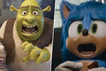 Shrek and Sonic side by side