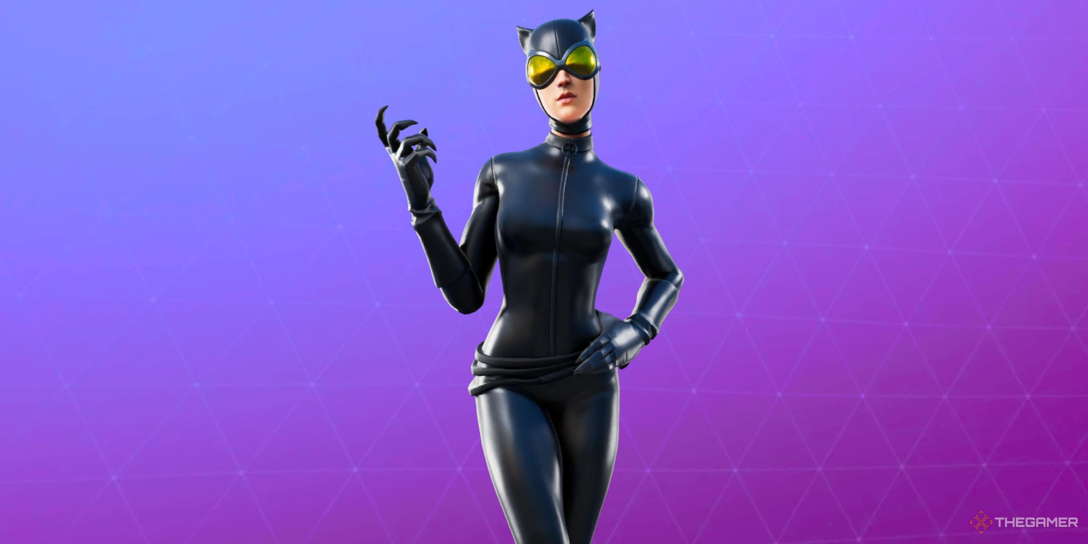 The Fortnite Catwoman skin with the goggles down.